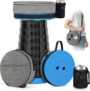 Upgraded Collapsible Stool with Load Capacity 600lbs, Stable Folding Stool with Triple Slide, Portable Camping Chair 3-in-1 Carry Bag, Retractable Telescoping Seat for Travel Hiking(Blue)