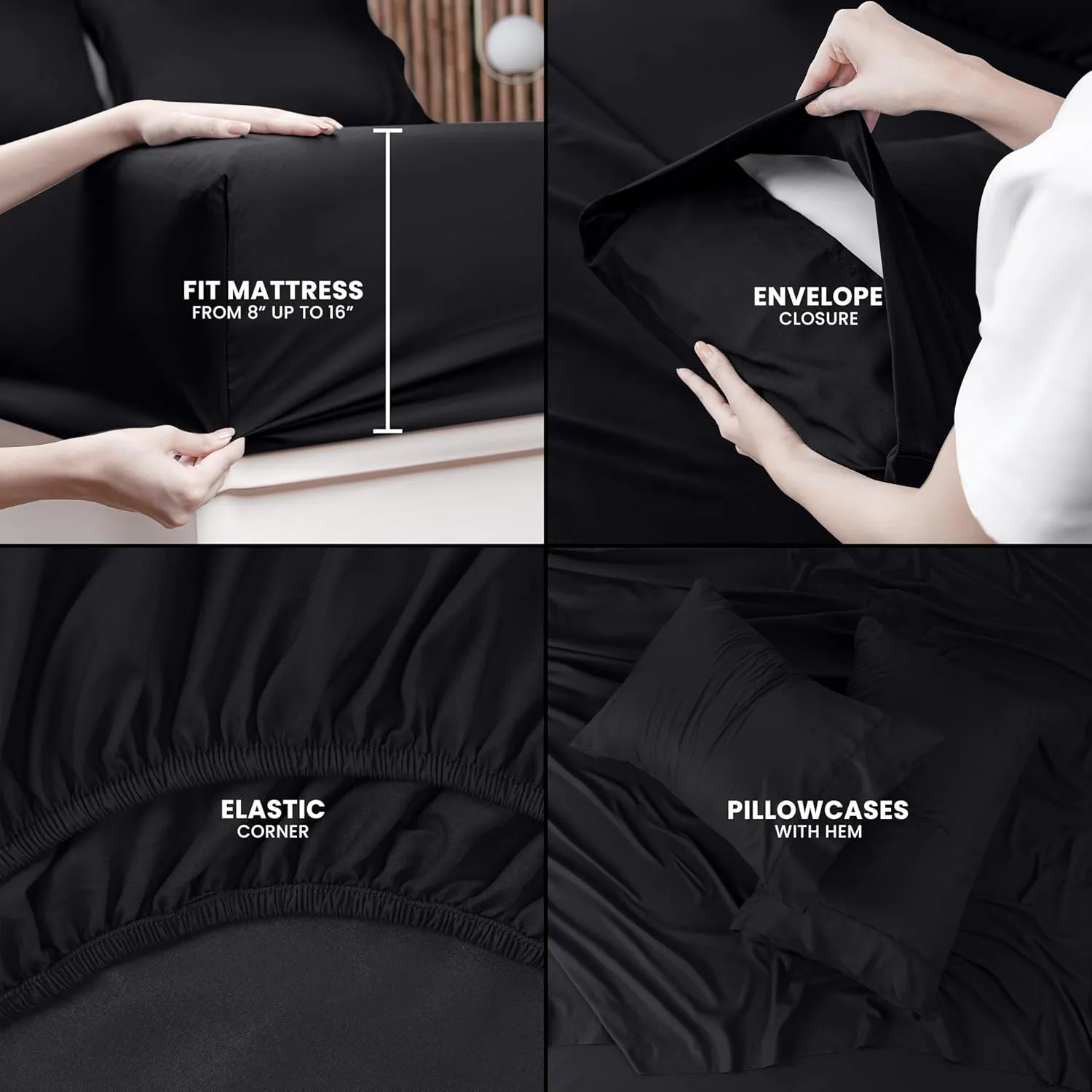 Utopia Bedding Queen Sheet Set – 4 Piece Bed Sheets for Queen Size Bed, Soft and Breathable Microfiber, Includes 1 Fitted Sheet, 1 Flat Sheet and 2 Pillowcases (Black)