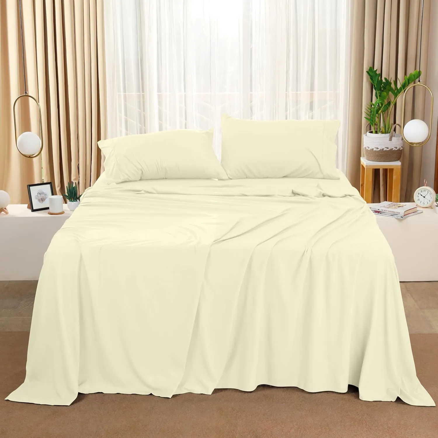 Utopia Bedding Queen Sheet Set – 4 Piece Bed Sheets for Queen Size Bed, Soft and Breathable Microfiber, Includes 1 Fitted Sheet, 1 Flat Sheet and 2 Pillowcases (Ivory)