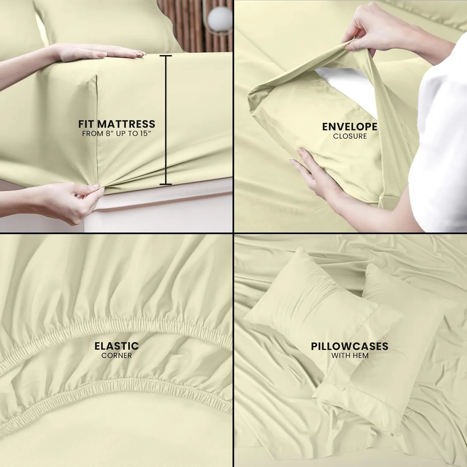 Utopia Bedding Queen Sheet Set – 4 Piece Bed Sheets for Queen Size Bed, Soft and Breathable Microfiber, Includes 1 Fitted Sheet, 1 Flat Sheet and 2 Pillowcases (Ivory)