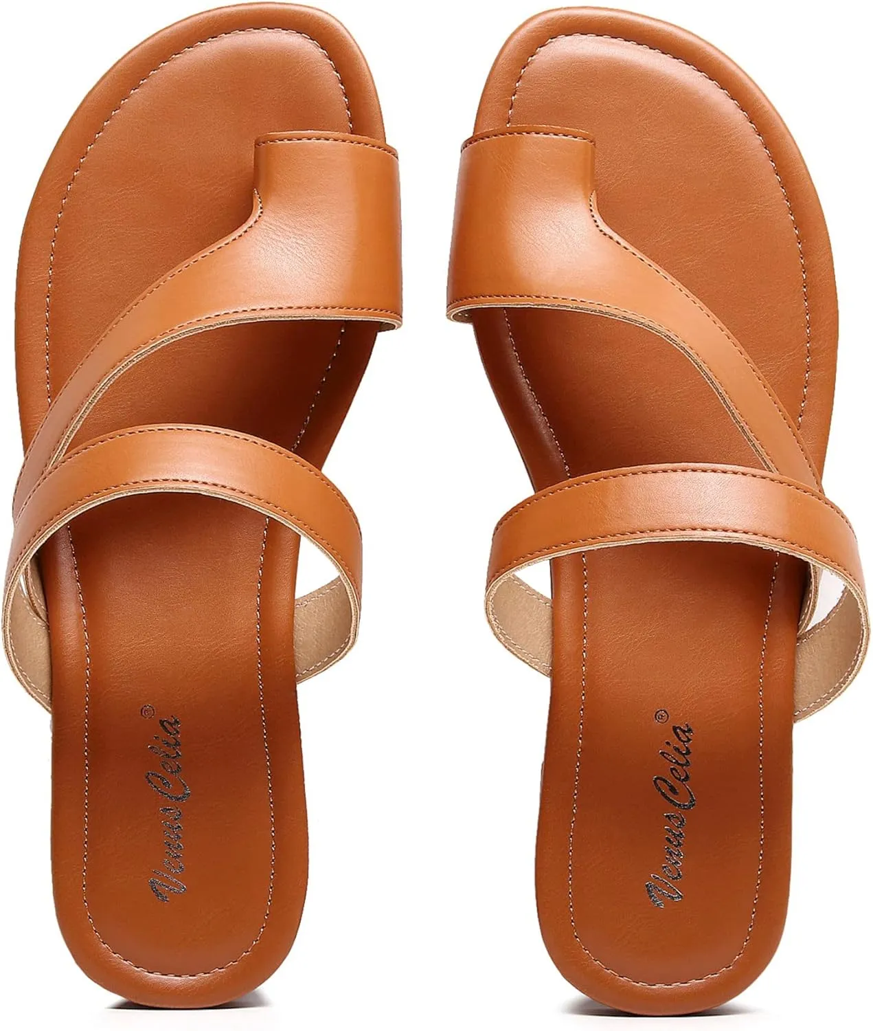VenusCelia Women's Toe-Ring Wide Slide Sandal