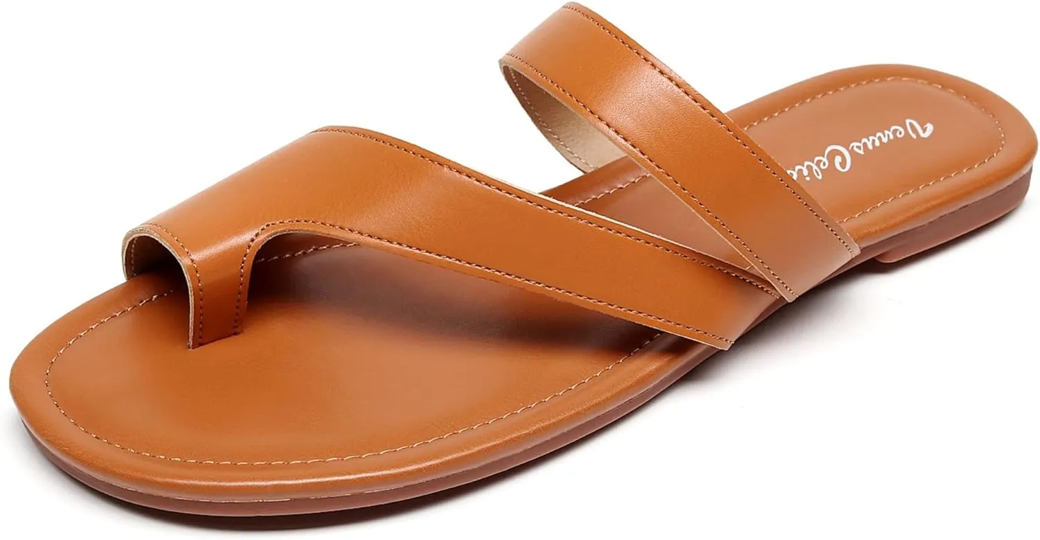 VenusCelia Women's Toe-Ring Wide Slide Sandal