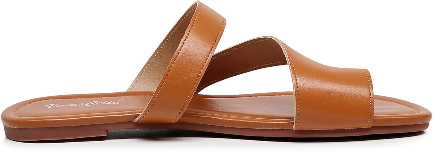 VenusCelia Women's Toe-Ring Wide Slide Sandal
