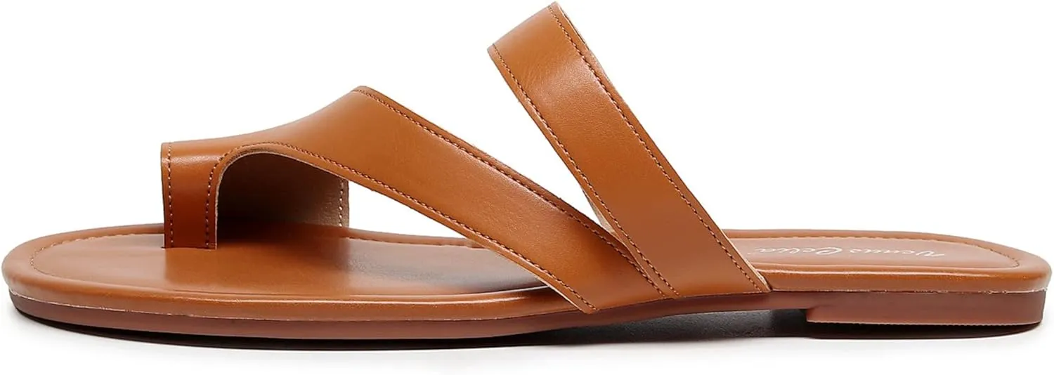 VenusCelia Women's Toe-Ring Wide Slide Sandal