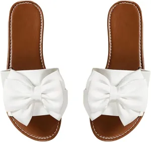 Verdusa Women's 3D Bow Leather Flat Sandals Slip on Open Toe Summer Slippers