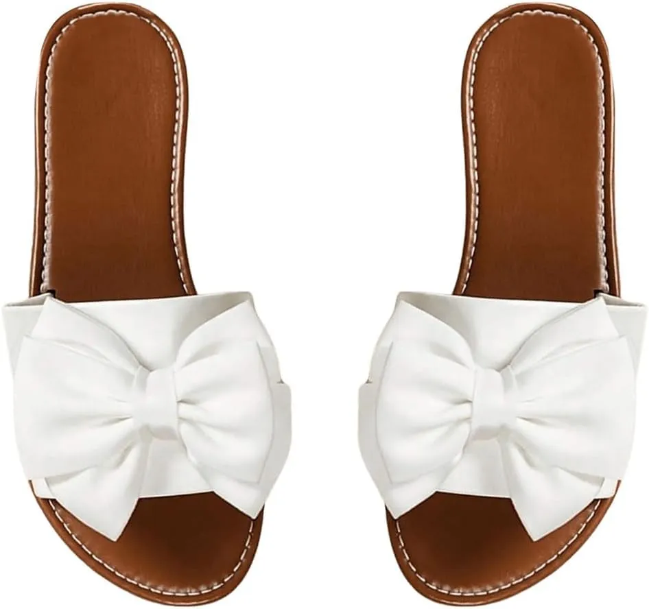Verdusa Women's 3D Bow Leather Flat Sandals Slip on Open Toe Summer Slippers