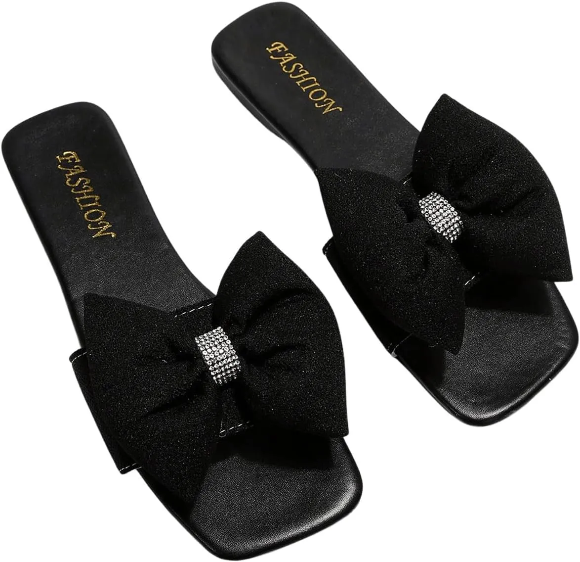 Verdusa Women's Bow Square Toe Flat Sandals Summer Slides Slip On Sandals