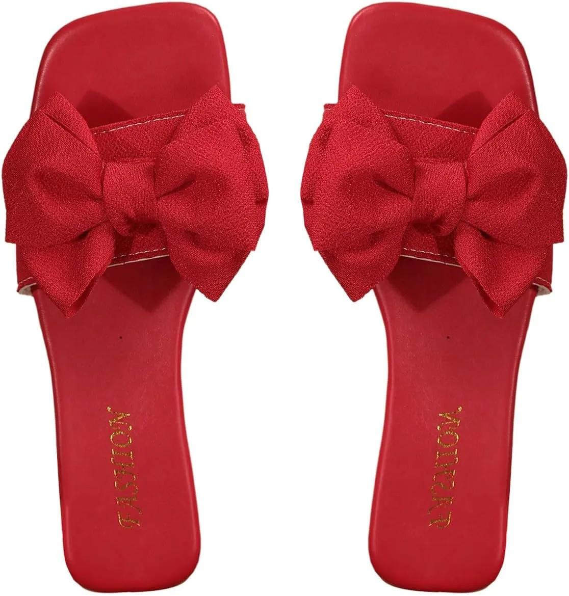 Verdusa Women's Bow Square Toe Flat Sandals Summer Slides Slip On Sandals