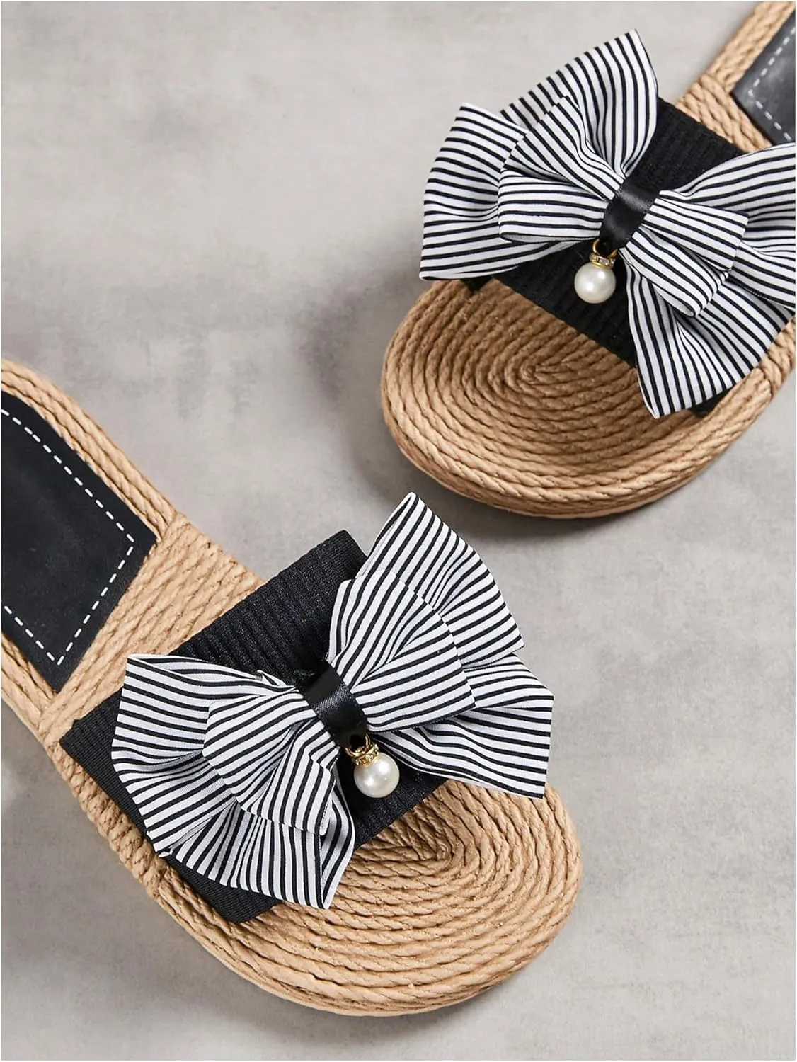 Verdusa Women's Bow Summr Flat Sandals Open Toe Sandals Slip On Slides