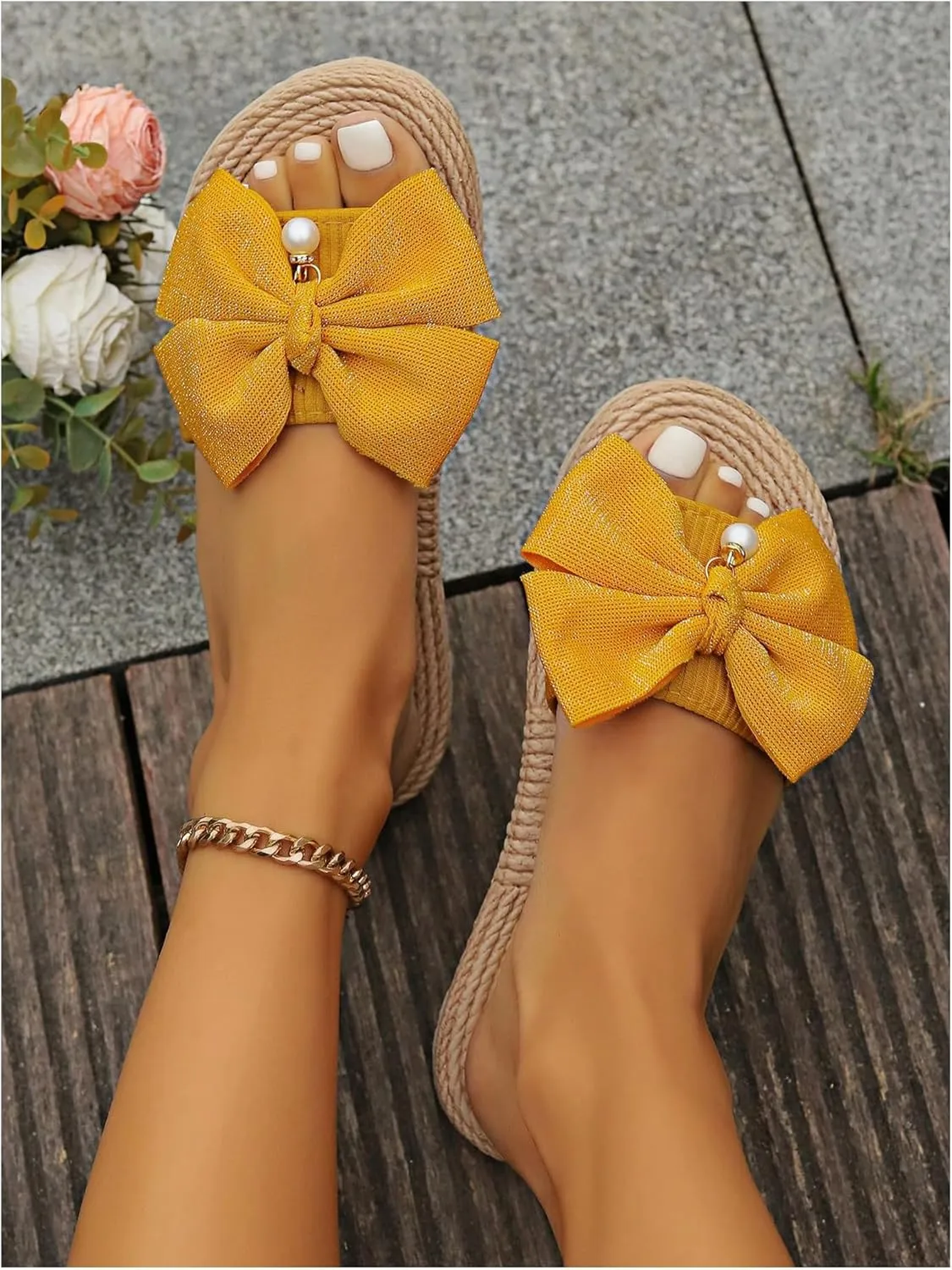 Verdusa Women's Bow Summr Flat Sandals Open Toe Sandals Slip On Slides