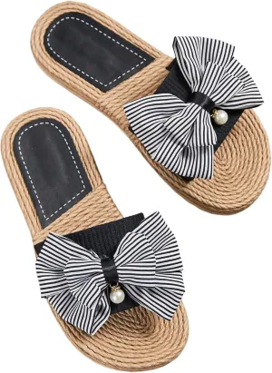 Verdusa Women's Bow Summr Flat Sandals Open Toe Sandals Slip On Slides