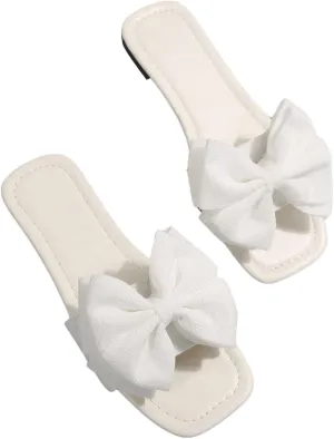 Verdusa Women's Bowknot Flat Sandals Summer Open Toe Slide Slip On Sandals