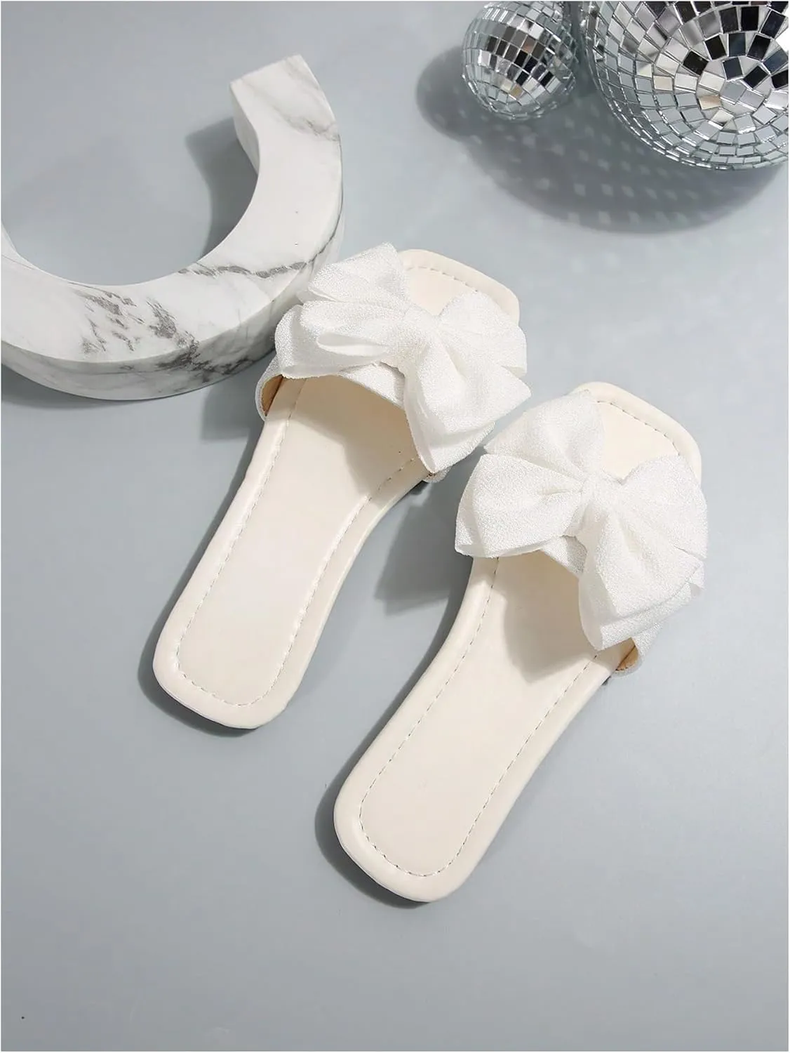 Verdusa Women's Bowknot Flat Sandals Summer Open Toe Slide Slip On Sandals