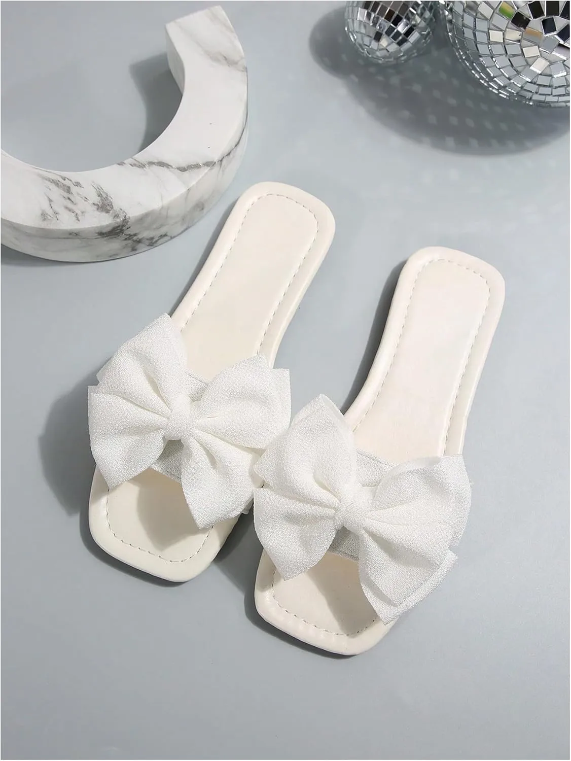 Verdusa Women's Bowknot Flat Sandals Summer Open Toe Slide Slip On Sandals
