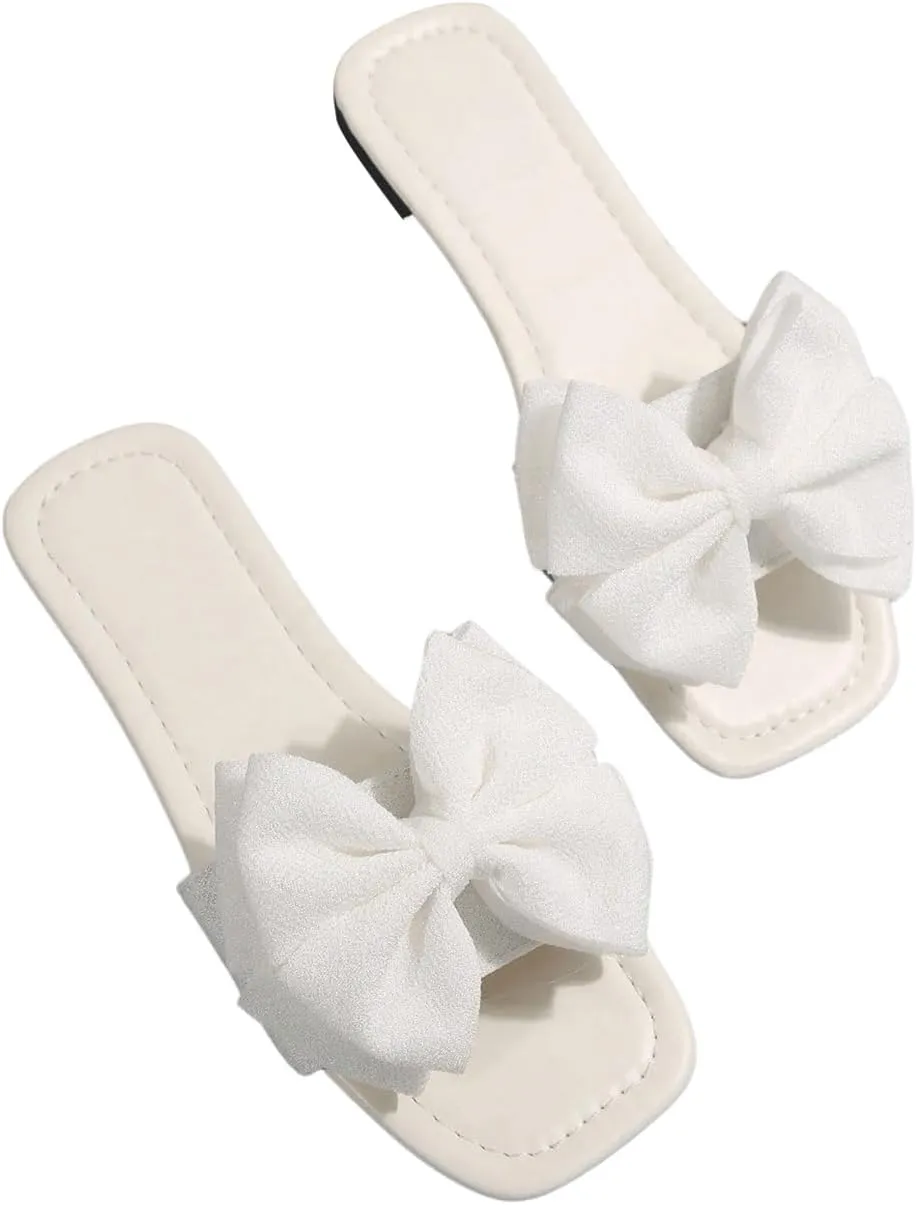Verdusa Women's Bowknot Flat Sandals Summer Open Toe Slide Slip On Sandals