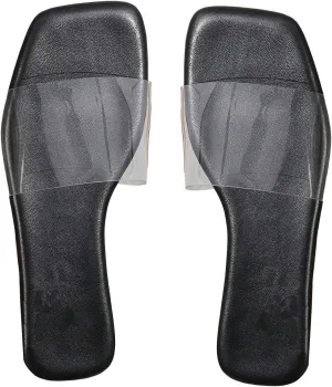 Verdusa Women's Clear Square Toe Slide Sandals Summer Slip On Flat Sandals
