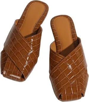 Verdusa Women's Crisscross Square Toe Flat Mules Slip On Slide Mules Backless Loafers