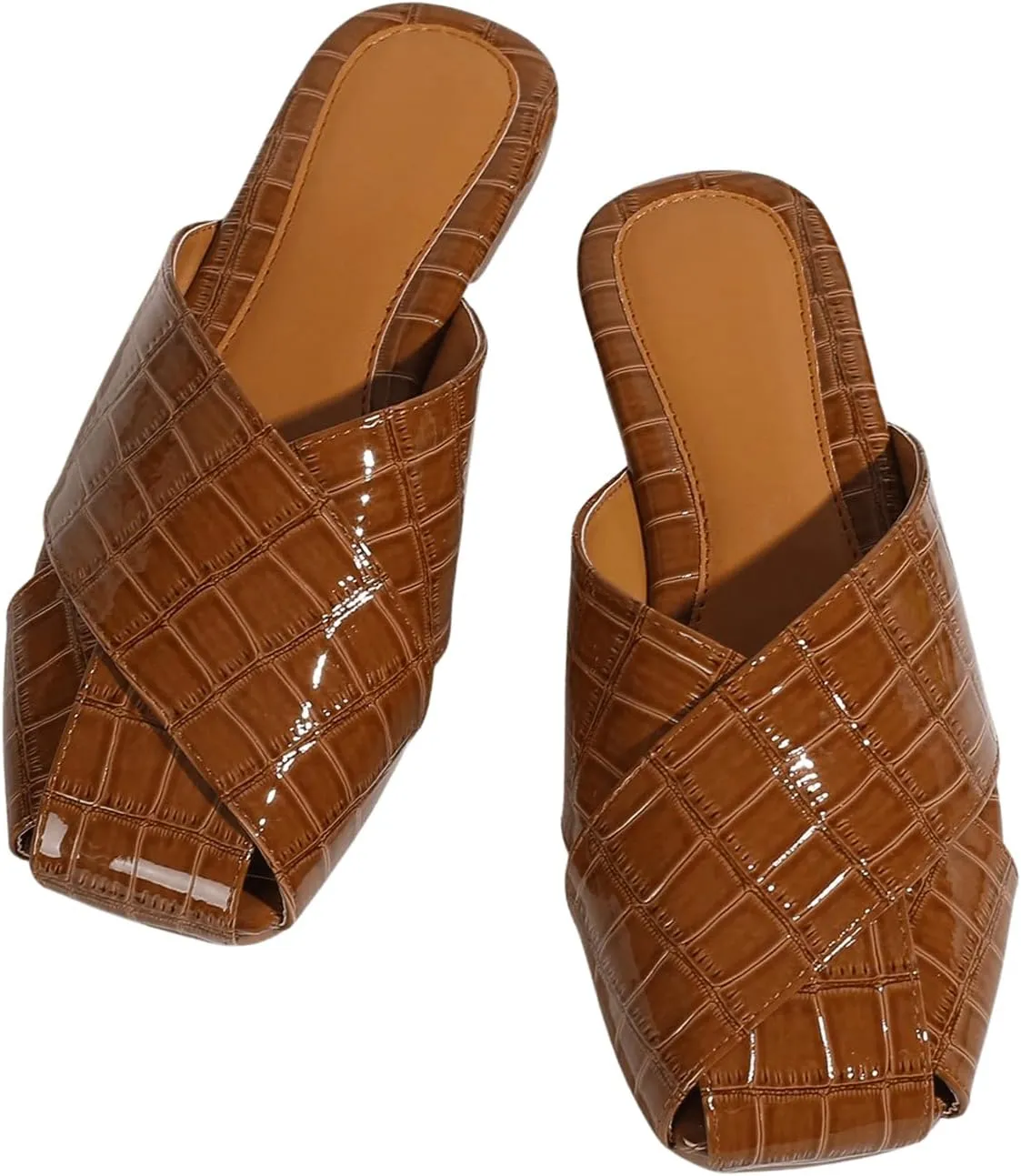 Verdusa Women's Crisscross Square Toe Flat Mules Slip On Slide Mules Backless Loafers