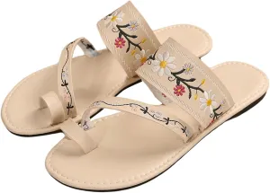 Verdusa Women's Embroidered Open Toe Slip On Flip Flop Sandals Summer Flat Sandals