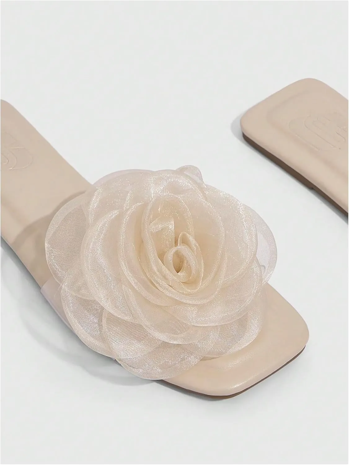 Verdusa Women's Flower Clear Flat Sandals Summer Open Toe Sandals Slip On Slides