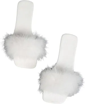 Verdusa Women's Furry Fuzzy Dressy Sandals Square Toe Slip on Leather Slippers