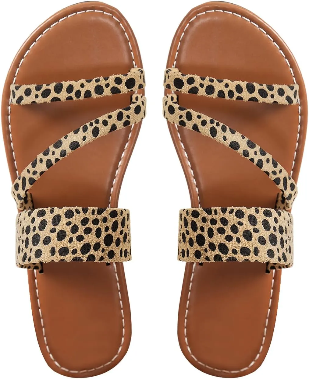 Verdusa Women's Leopard Print Strappy Summer Flat Sandals Slip On Slides
