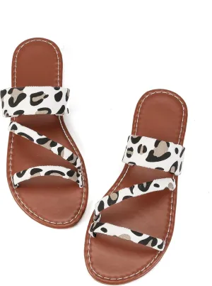 Verdusa Women's Leopard Print Strappy Summer Flat Sandals Slip On Slides
