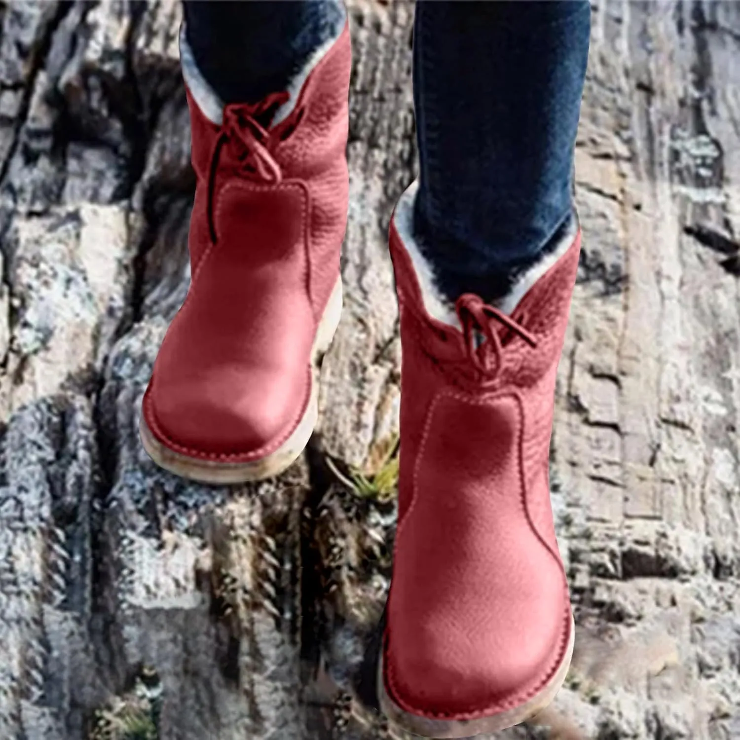 Vintage Buttery-Soft Leather Waterproof Wool Lining Boots, Winter Warm Vintage Buttery-Soft Fur Wool Lining Non-slip Boots
