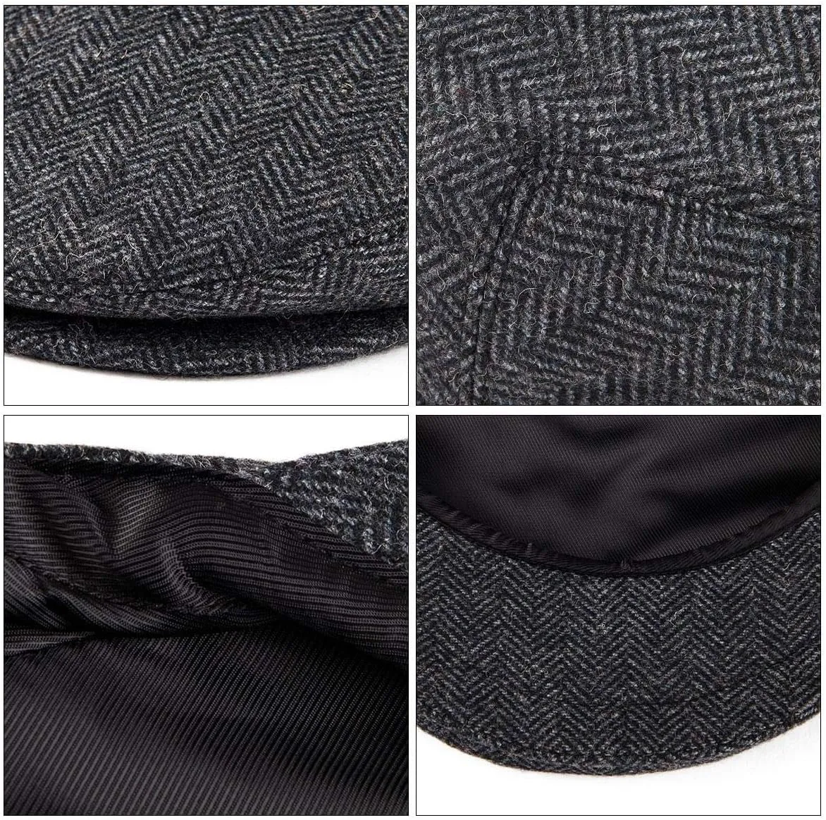 VOBOOM Men's Herringbone Flat Ivy Newsboy Hat Wool Blend Gatsby Cabbie Cap