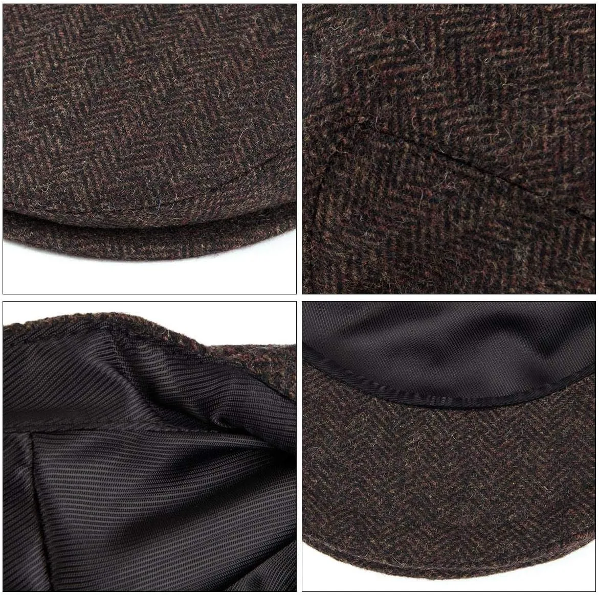 VOBOOM Men's Herringbone Flat Ivy Newsboy Hat Wool Blend Gatsby Cabbie Cap