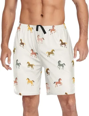 vvfelixl Men's Pajama Shorts Horses Flat Sleep Shorts for Men Pajama Bottom Pants with Drawstring & Pockets S