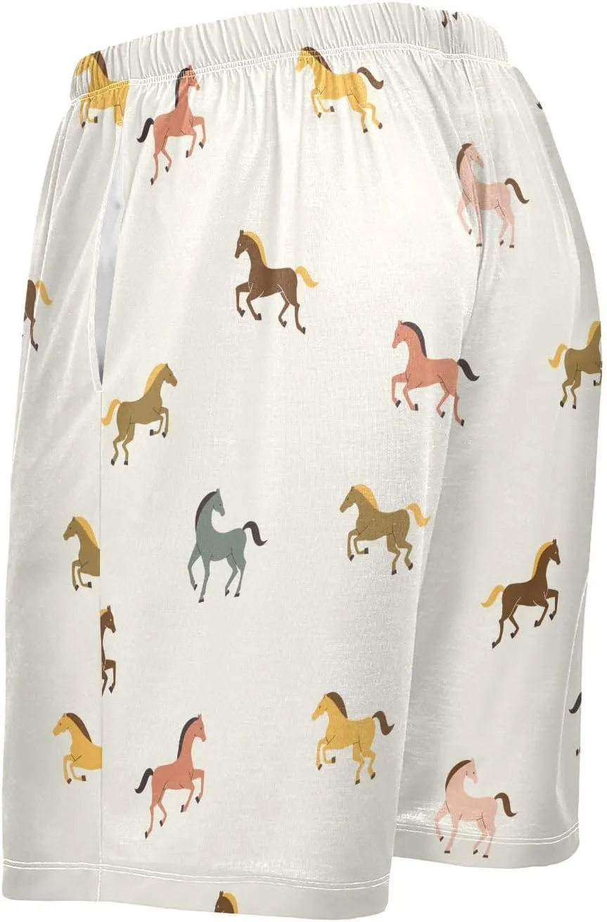 vvfelixl Men's Pajama Shorts Horses Flat Sleep Shorts for Men Pajama Bottom Pants with Drawstring & Pockets S