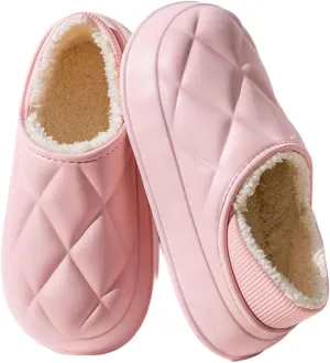 Waterproof Leather Warm Slippers - Non-Slip Indoor Outdoor Comfy Soft Slippers for Women Men