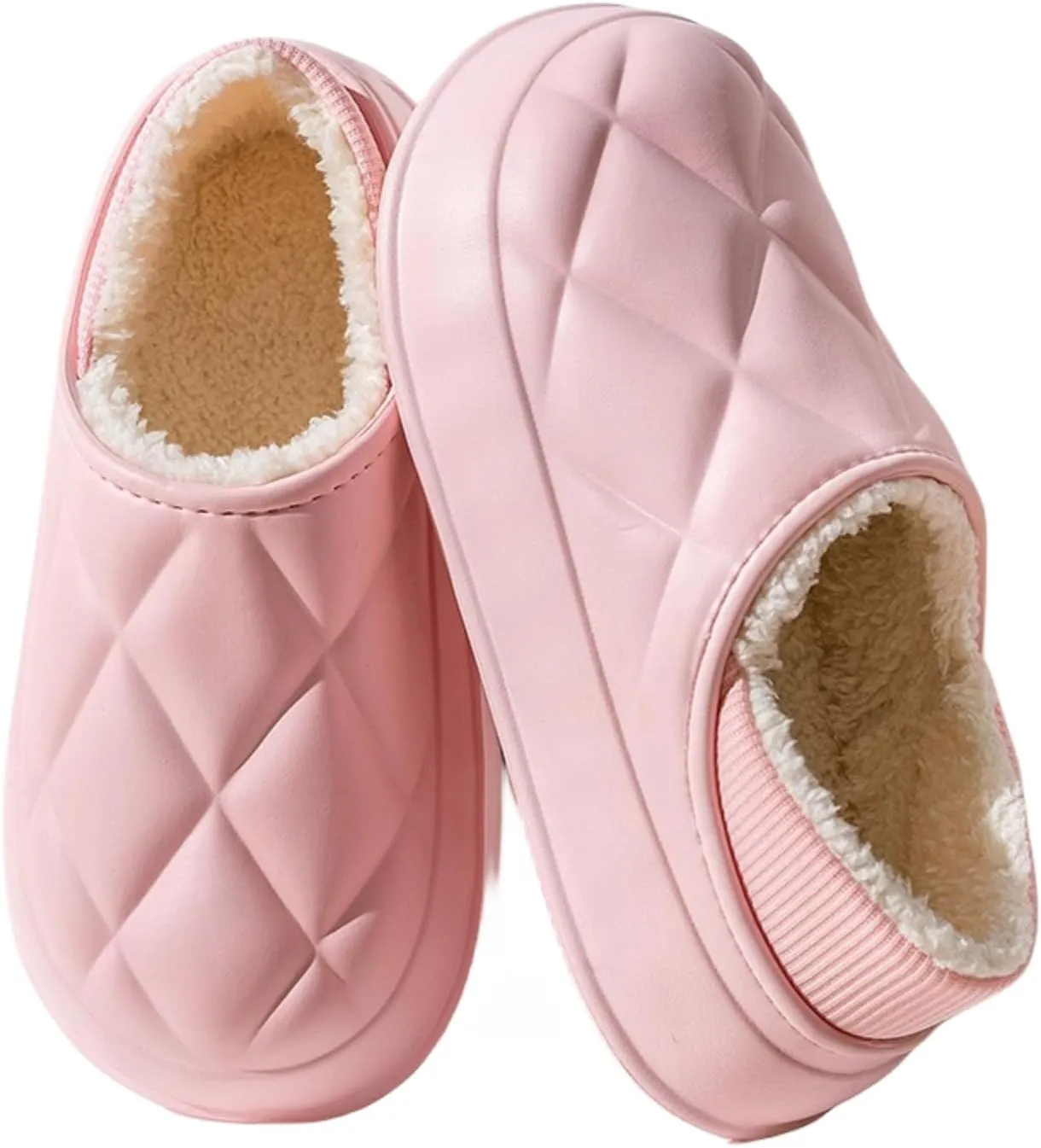 Waterproof Leather Warm Slippers - Non-Slip Indoor Outdoor Comfy Soft Slippers for Women Men