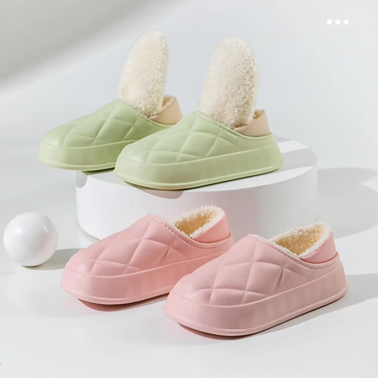 Waterproof Leather Warm Slippers - Non-Slip Indoor Outdoor Comfy Soft Slippers for Women Men