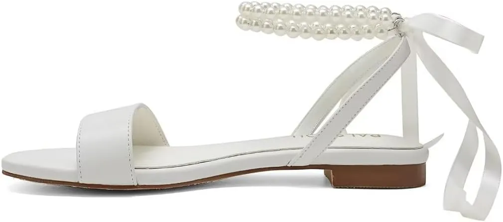 Wedding Shoes for Bride Flat Sandals Open Toe Pearl Bridal Shoes Flat Wedding Sandals