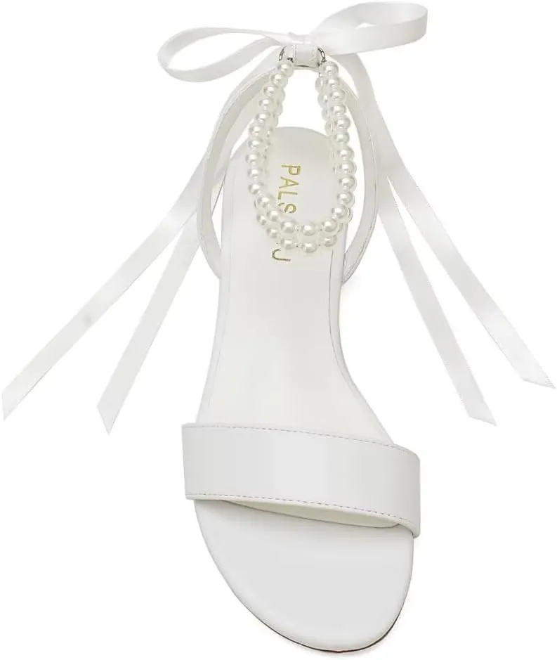 Wedding Shoes for Bride Flat Sandals Open Toe Pearl Bridal Shoes Flat Wedding Sandals