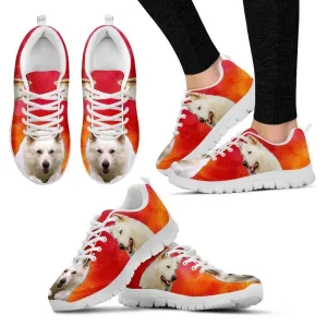White Shepherd Print Sneakers For Women (White/Black)- Express Shipping