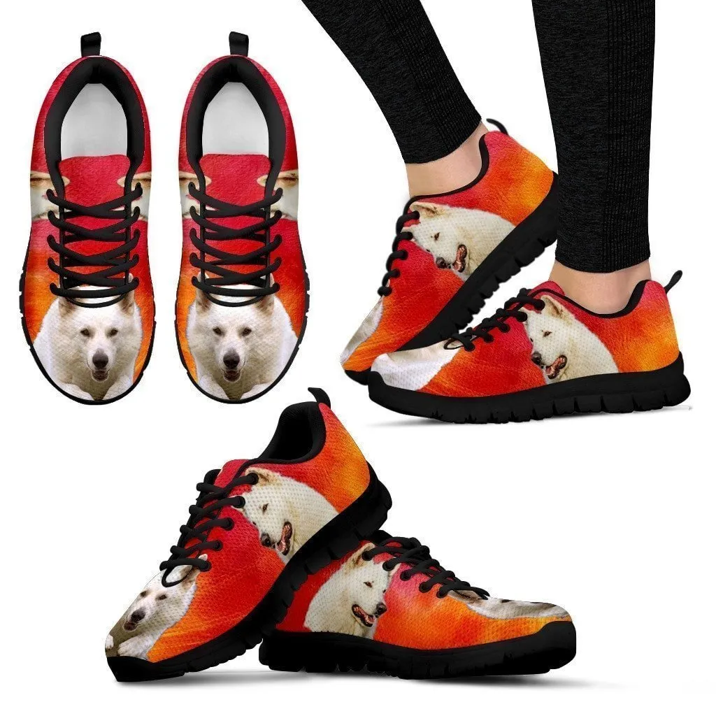 White Shepherd Print Sneakers For Women (White/Black)- Express Shipping