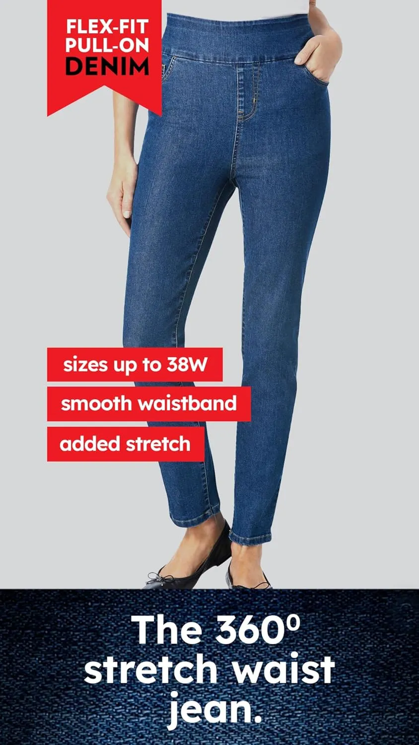 Woman Within Plus Size Flex-Fit Pull-On Slim-Leg Denim Jean