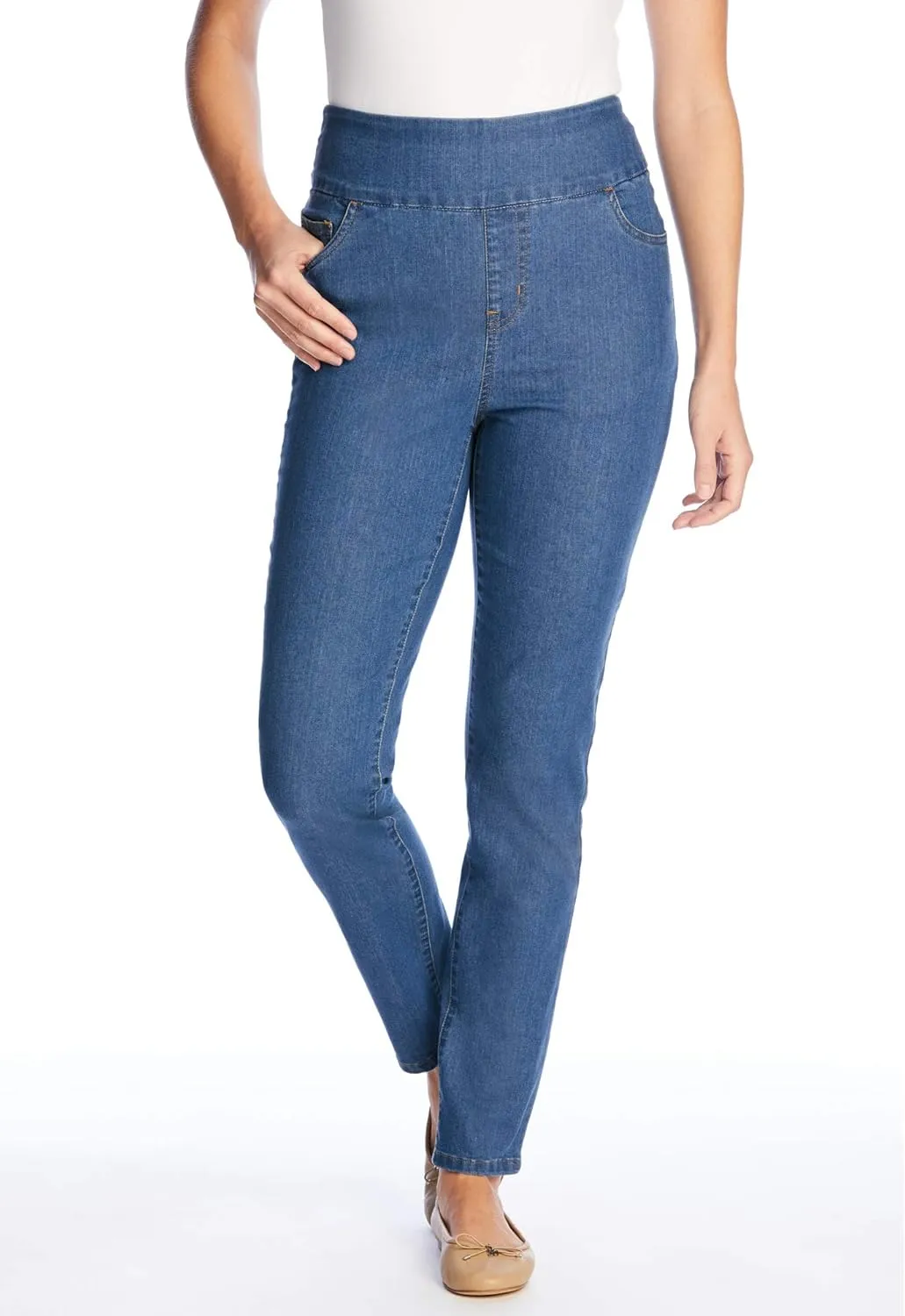 Woman Within Plus Size Flex-Fit Pull-On Slim-Leg Denim Jean