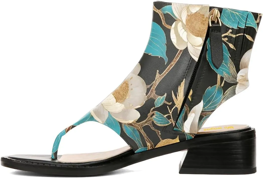 Women Ankle Sandals Boots Chunky Low Heels Flip Flop Open Toe Side Zippers Shoe Shopping Party Prom Size 4-16 US