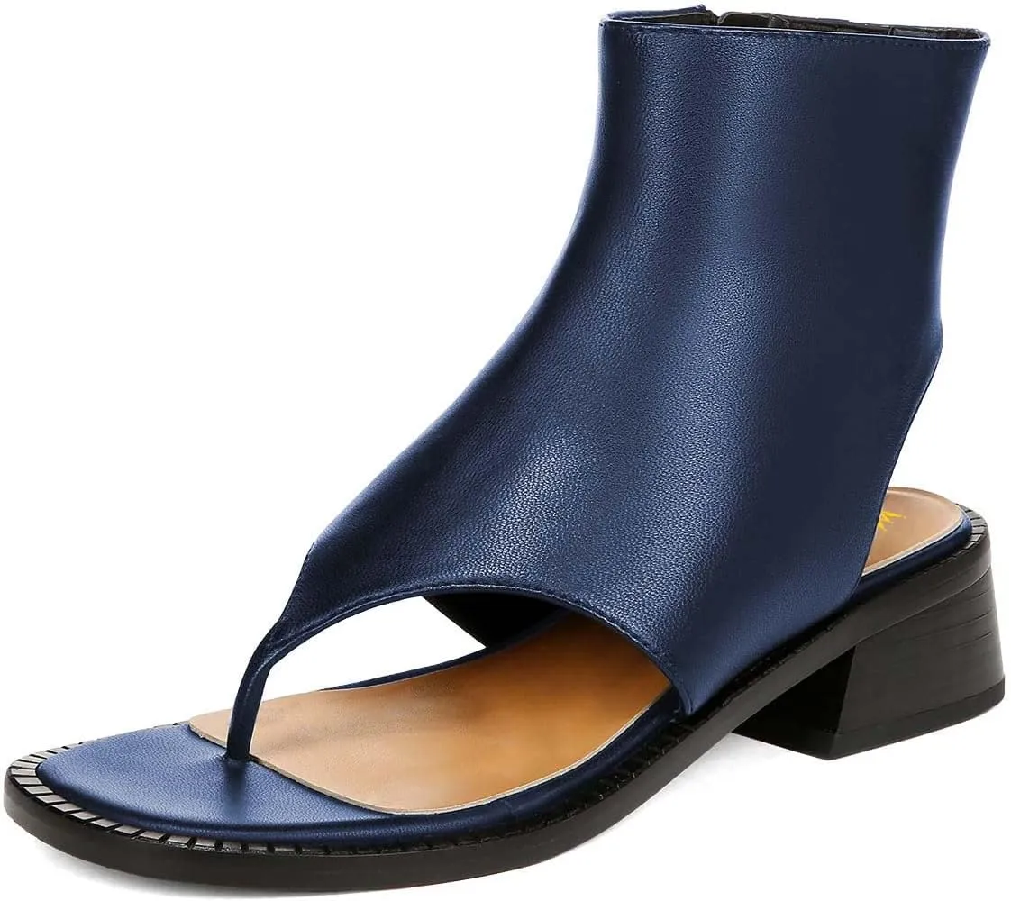 Women Ankle Sandals Boots Chunky Low Heels Flip Flop Open Toe Side Zippers Shoe Shopping Party Prom Size 4-16 US
