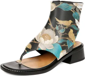 Women Ankle Sandals Boots Chunky Low Heels Flip Flop Open Toe Side Zippers Shoe Shopping Party Prom Size 4-16 US