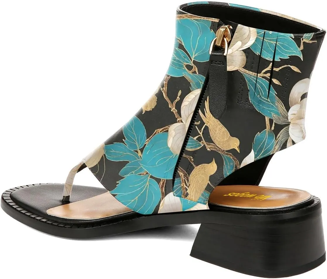 Women Ankle Sandals Boots Chunky Low Heels Flip Flop Open Toe Side Zippers Shoe Shopping Party Prom Size 4-16 US