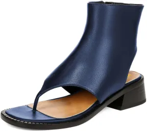 Women Ankle Sandals Boots Chunky Low Heels Flip Flop Open Toe Side Zippers Shoe Shopping Party Prom Size 4-16 US