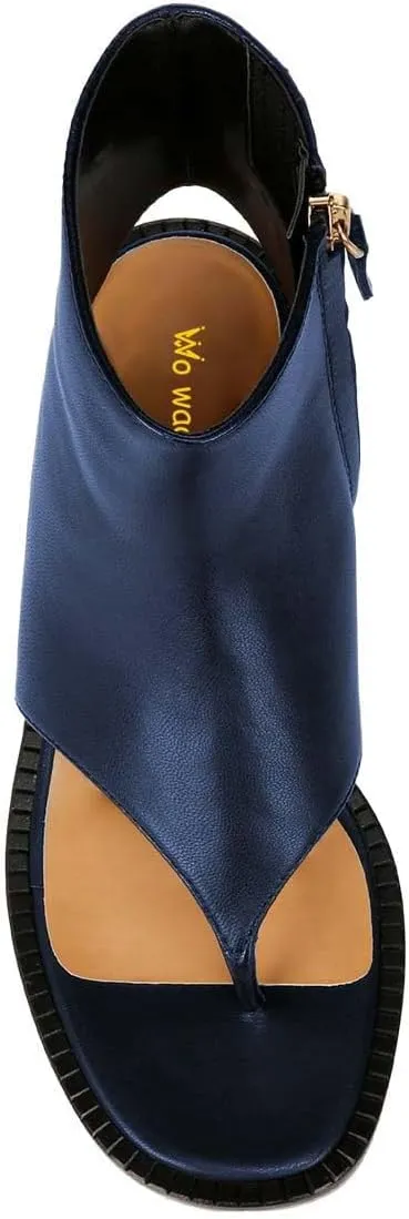 Women Ankle Sandals Boots Chunky Low Heels Flip Flop Open Toe Side Zippers Shoe Shopping Party Prom Size 4-16 US