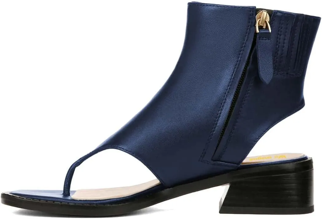 Women Ankle Sandals Boots Chunky Low Heels Flip Flop Open Toe Side Zippers Shoe Shopping Party Prom Size 4-16 US