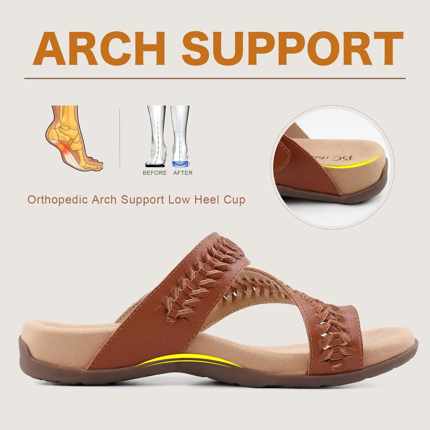 Women Comfort Adjustable Leather Flip Flop Sandals with Arch Support