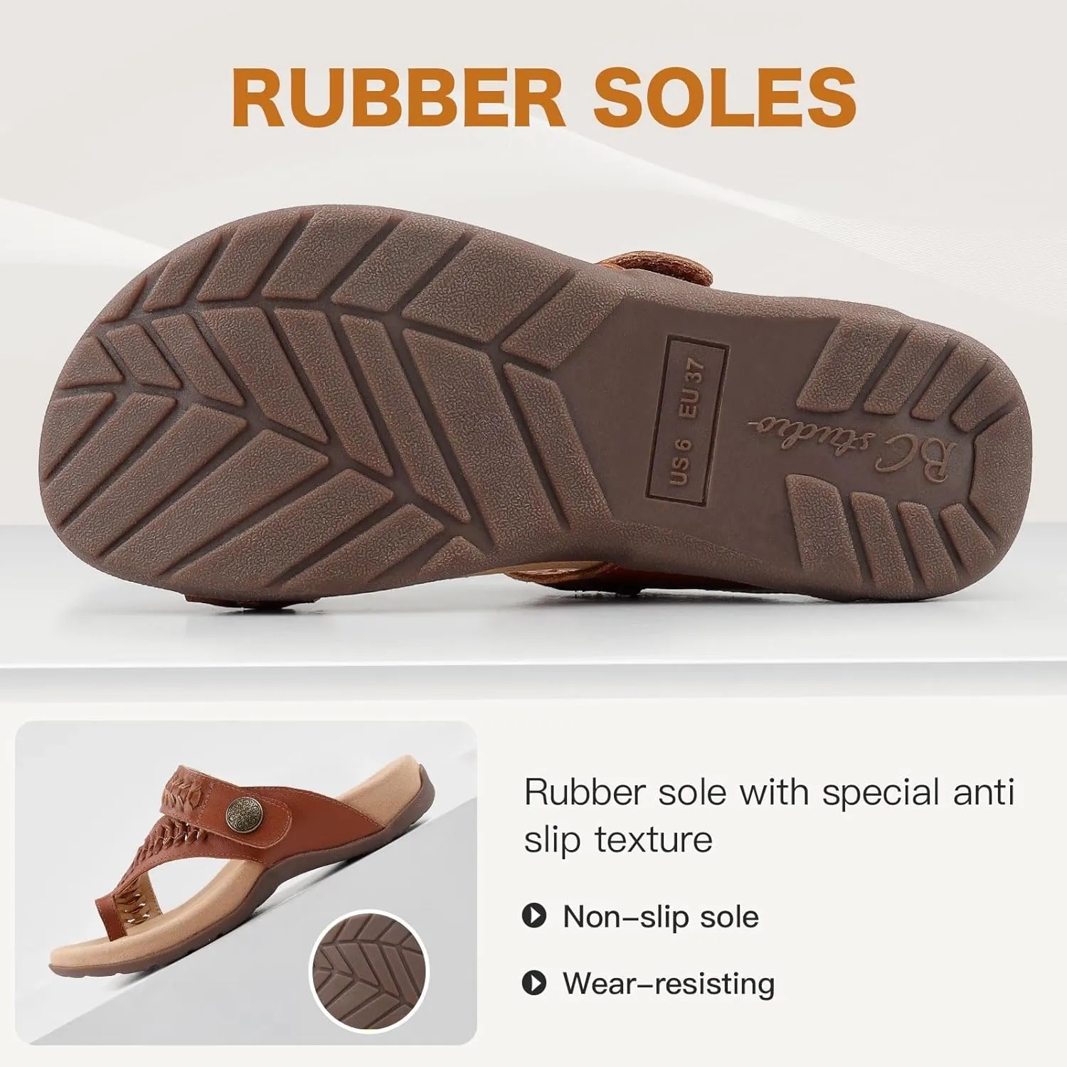 Women Comfort Adjustable Leather Flip Flop Sandals with Arch Support
